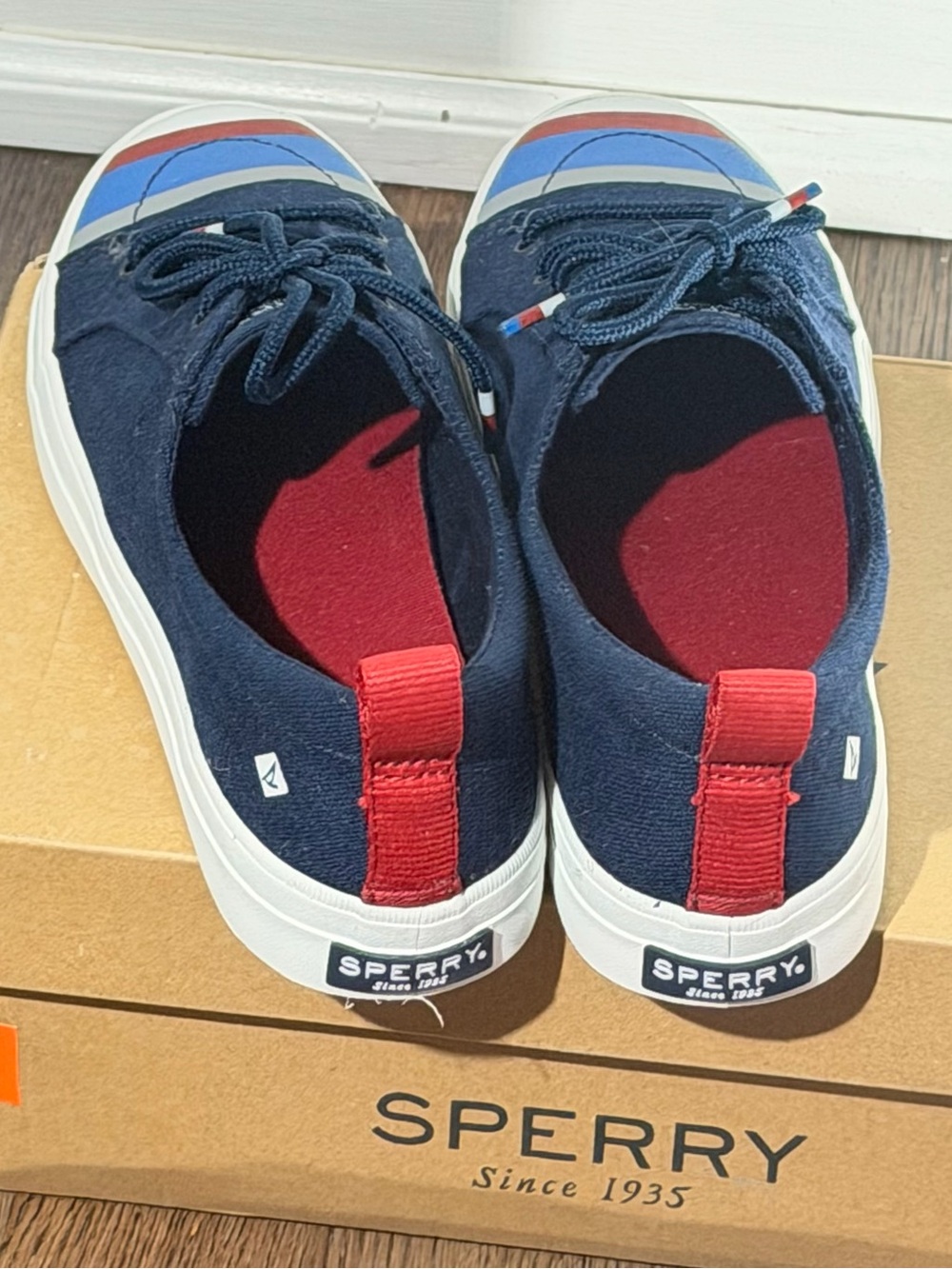 Sperry Navy Canvas Low-Top Sneakers with Red & Light Blue Accents - Picture 5 of 8